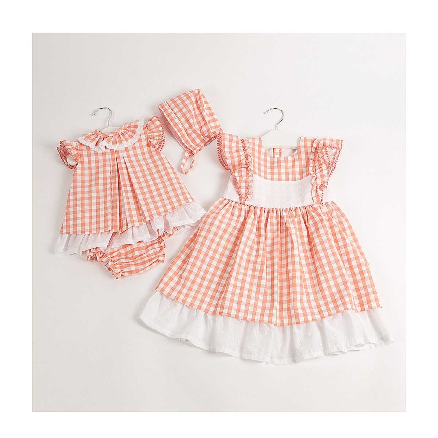 Moda BAYON Vestidos | Vestido Bebe Cuadros Bayon Naranja