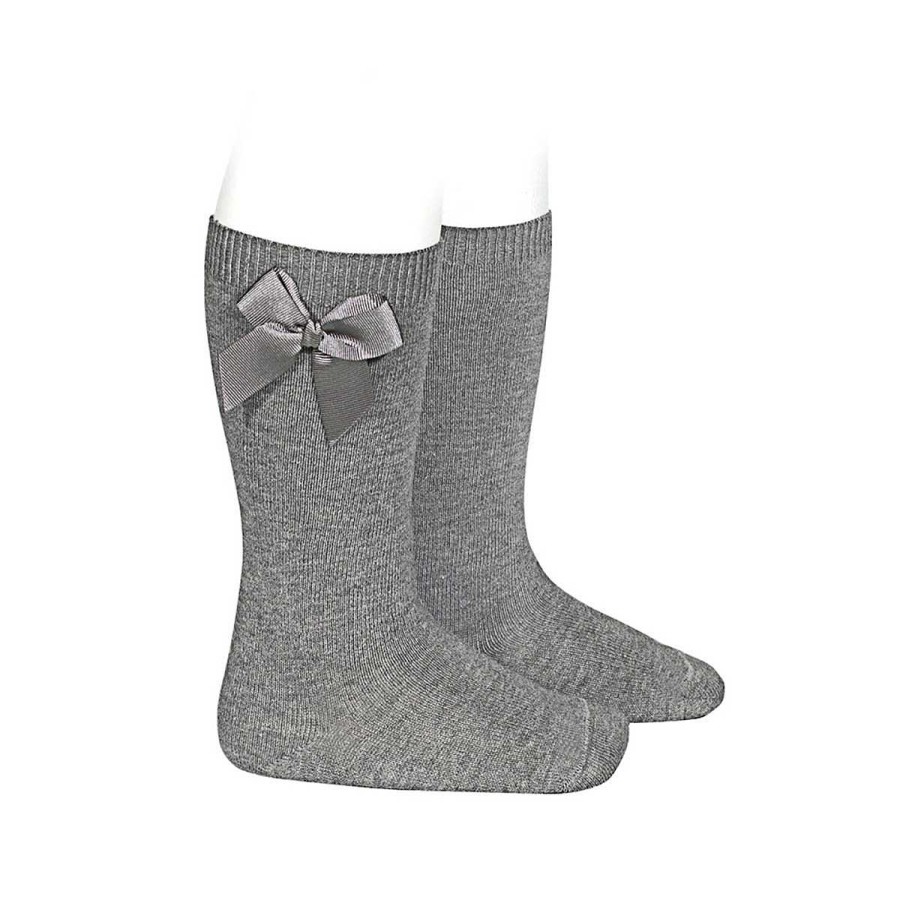 Moda CONDOR Calcetines Y Leotardos | Calcetines Altos Algodon Con Lazo Lateral Condor 230 Gris