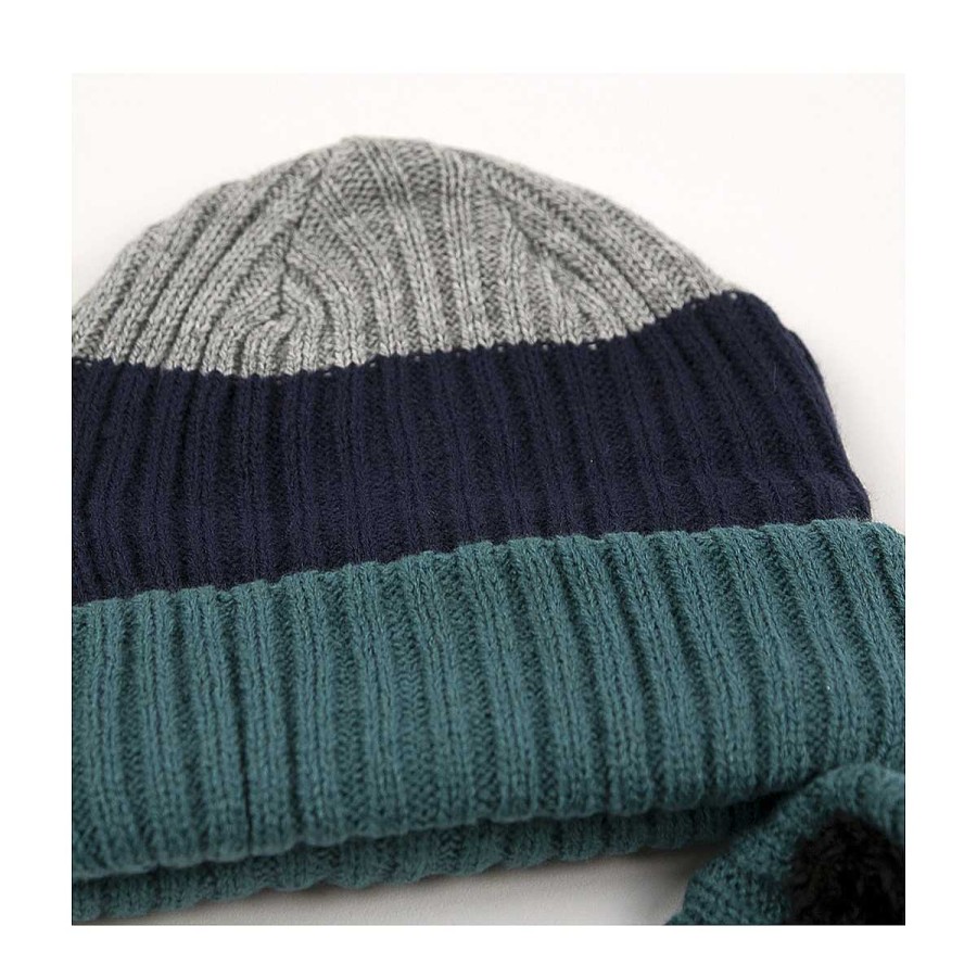 Moda BAYON Manoplas Y Gorros | Conjunto Gorro Y Cuello Rayas Bayon Verde