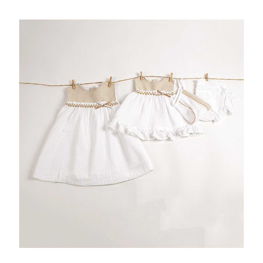 Moda BAYON Vestidos | Vestido Bebe Lino Combinado Bayon Blanco