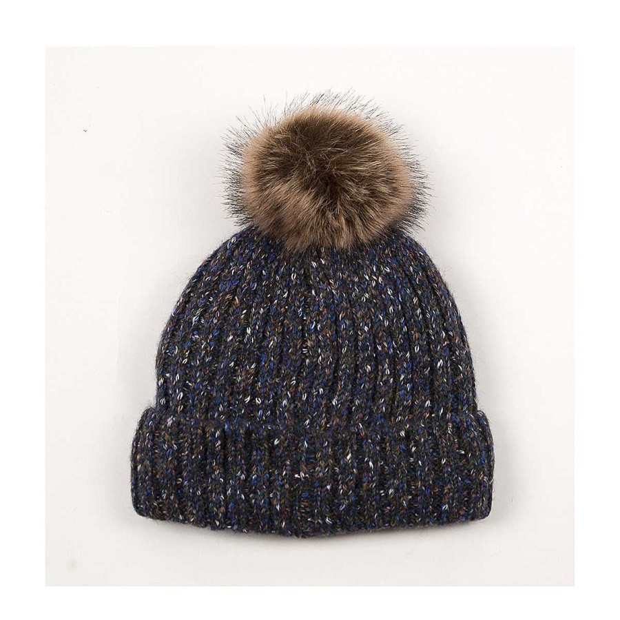 Moda BAYON Manoplas Y Gorros | Gorro Forrado Pompom Pelo Bayon Azul