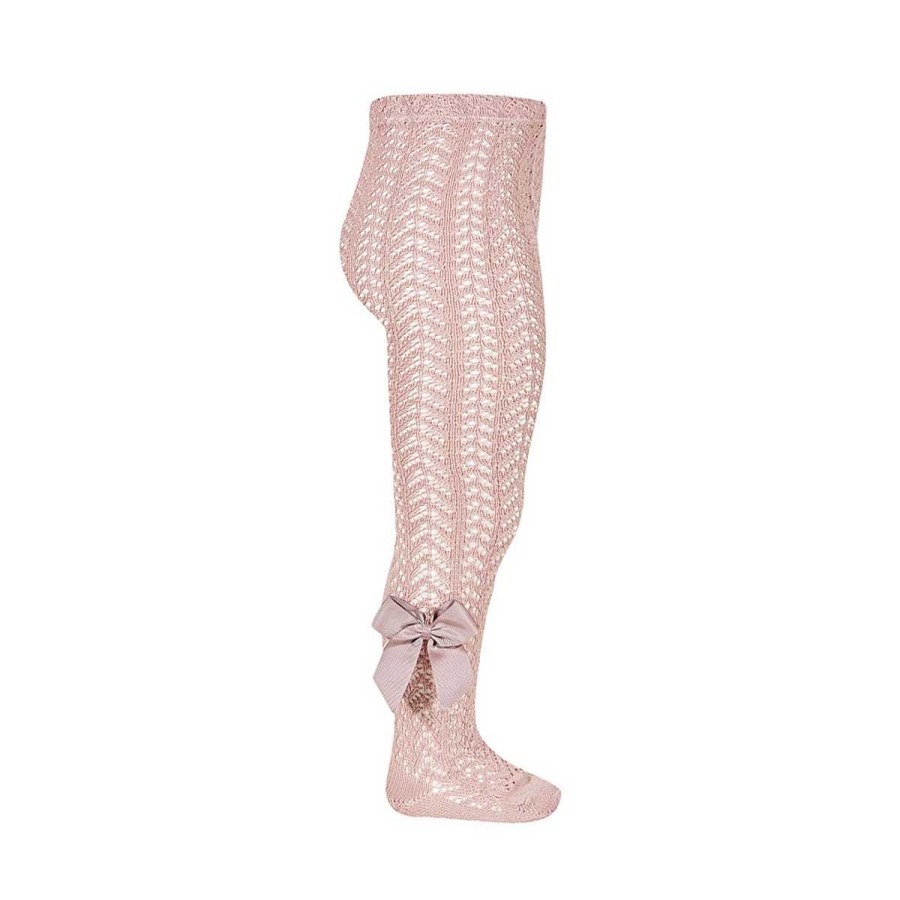 Moda CONDOR Calcetines Y Leotardos | Leotardos Perle Calado Lazo Gros Grain Condor 526 Rosa Palo