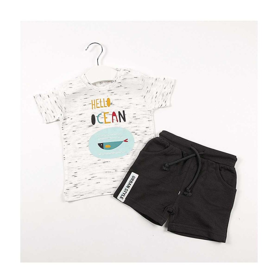 Moda BAYON Conjuntos | Conjunto Camiseta Hello Ocean Y Short Bayon Gris