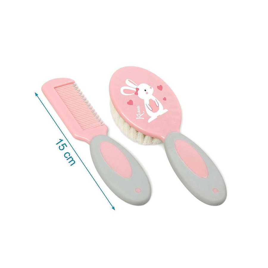 Higiene KIOKIDS Accesorios | Set Peine Cerdas Naturales Kiokids Conejo 2 Pzas Rosa