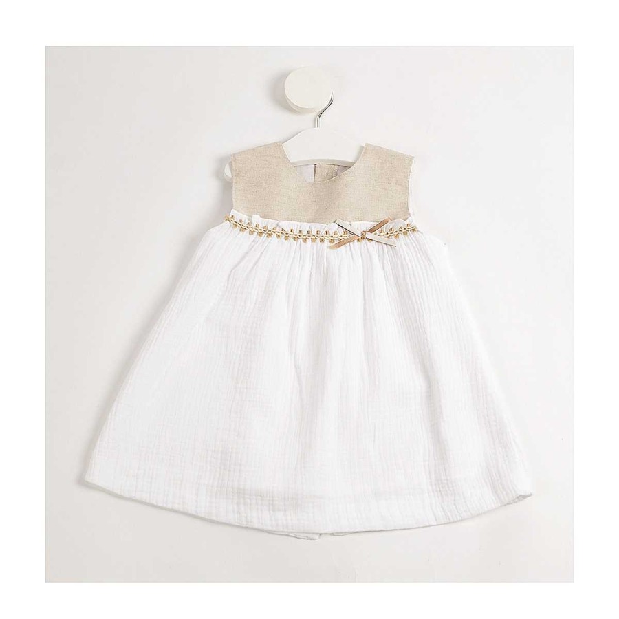 Moda BAYON Vestidos | Vestido Bebe Lino Combinado Bayon Blanco