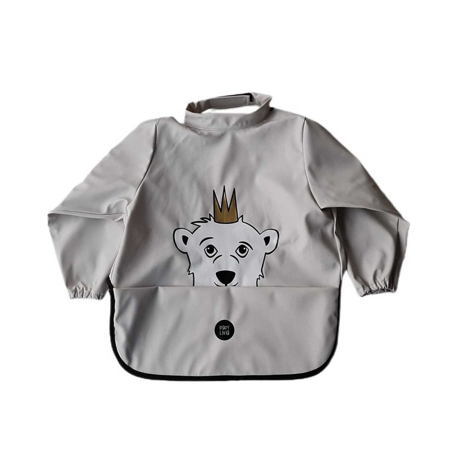 A Comer BABY LIVIA Baberos | Babero De Manga Larga Oso Polar Baby Livia Gris