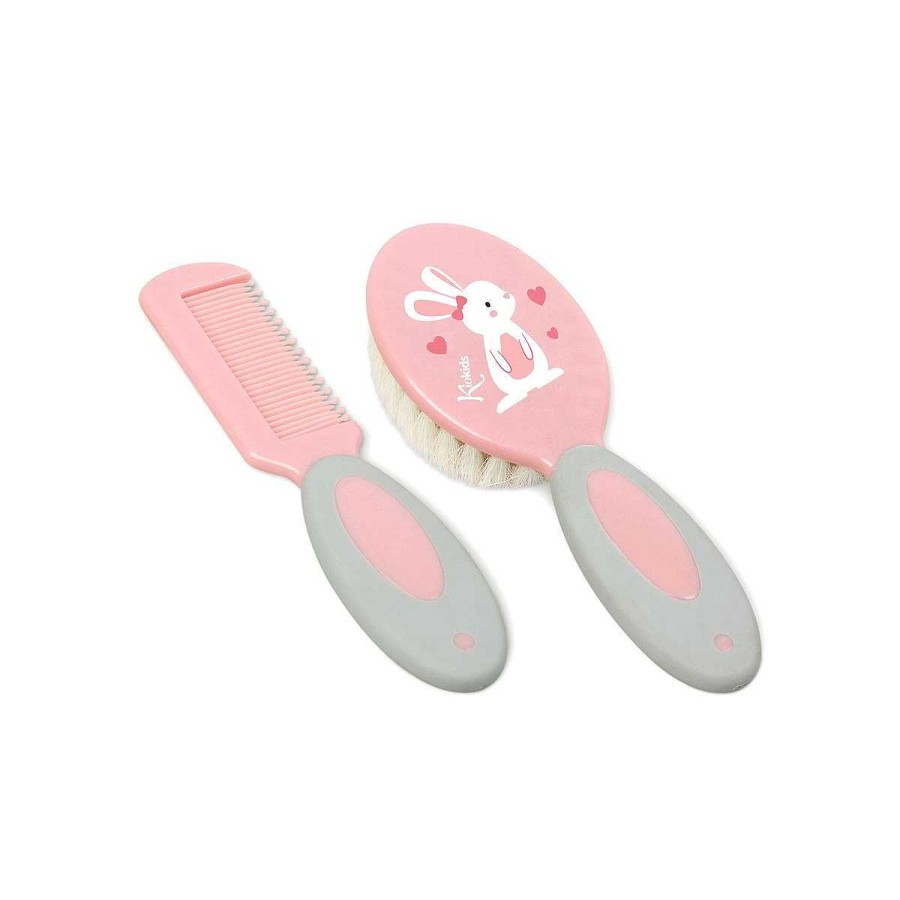 Higiene KIOKIDS Accesorios | Set Peine Cerdas Naturales Kiokids Conejo 2 Pzas Rosa